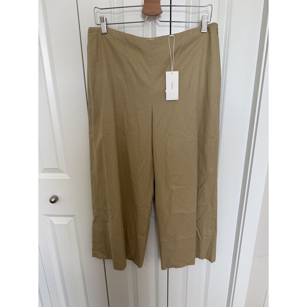 NWT $325 Vince Wide Legs Crop Pants Women's Size 10 Linen Blend Beige Pockets